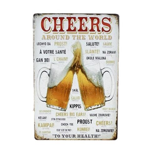 Cheers around the world - metalen bord