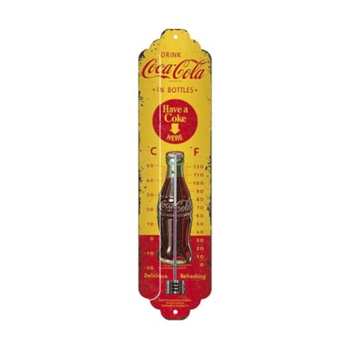 Thermometer binnen Coca Cola fles - metalen bord