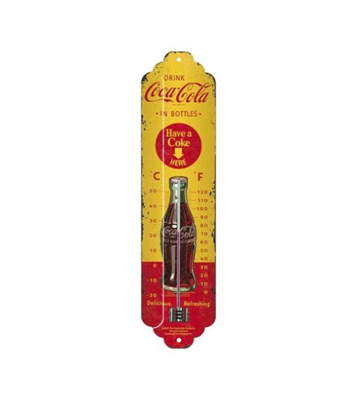 Thermometer binnen Coca Cola fles - metalen bord