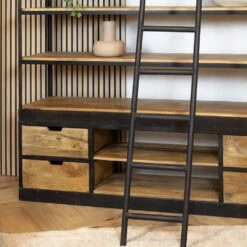 Boekenkast Industrieel mangohout Ladder Big zwart