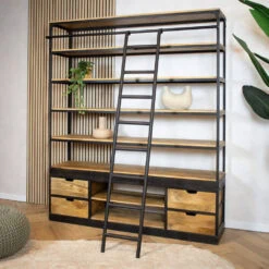 Boekenkast Industrieel mangohout Ladder Big zwart