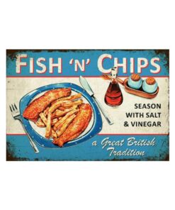 British tradition, fish n chips - metalen bord