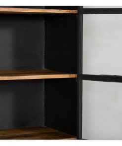 Smalle vitrinekast Garcia industrieel zwart hout 80cm