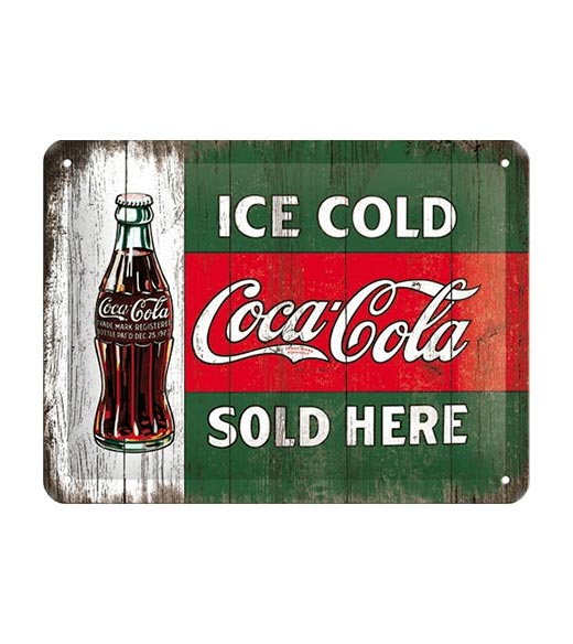Voorganger voelen oppervlakkig Ice cold Coca Cola sold here - metalen bord 