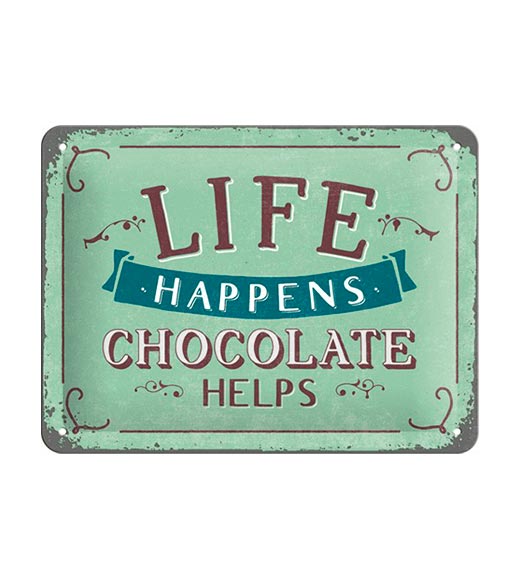 spontaan neerhalen Kiezelsteen Life happens, chocolate helps - metalen bord 