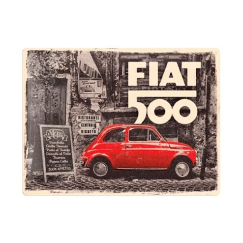 Fiat 500 rood - metalen bord