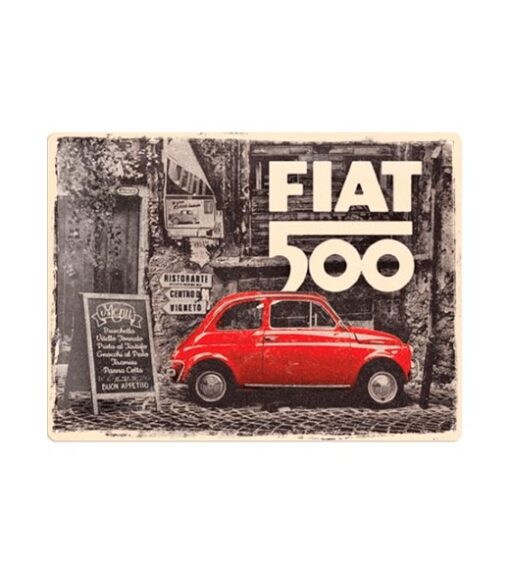 Fiat 500 rood - metalen bord