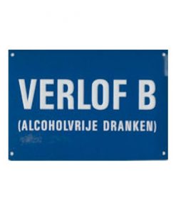 Verlof B, alcoholvrije dranken - metalen bord