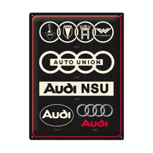 Audi logo's oud,nieuw - metalen bord