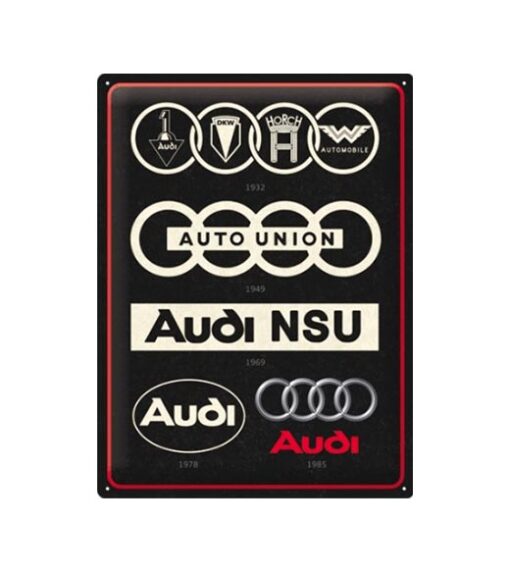 Audi logo's oud,nieuw - metalen bord