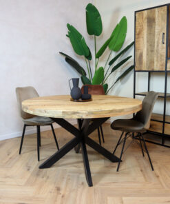 Morada eettafel industrieel rond mango hout