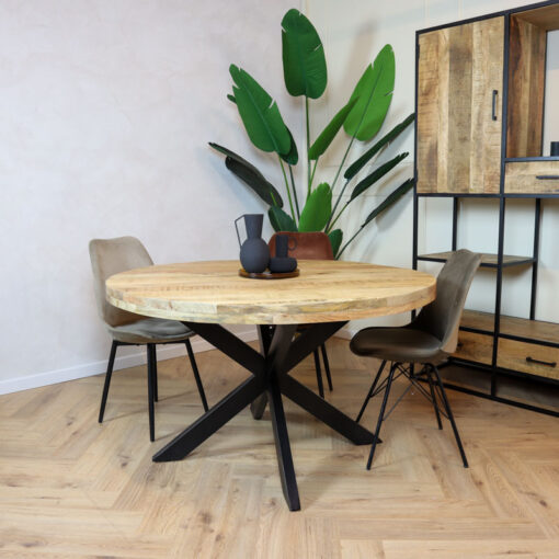 Morada eettafel industrieel rond mango hout