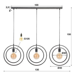 Bellamy 3 lichts hanglamp industrieel