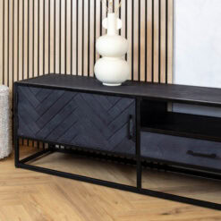 Scandi tv meubel industrieel mangohout visgraat zwart