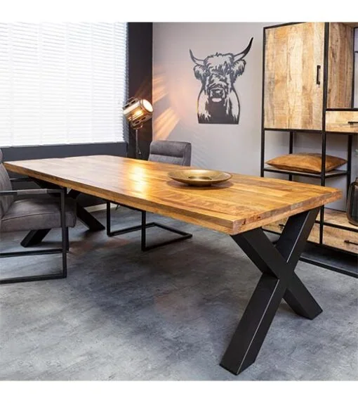Morada eettafel industrieel rechthoek X poot mangohout