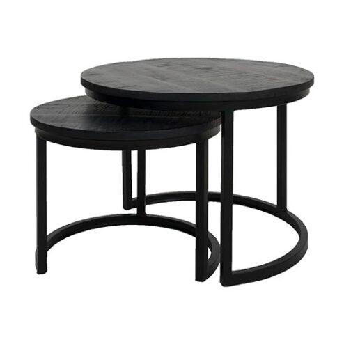 Salontafel industrieel Sven set van 2 zwart blad