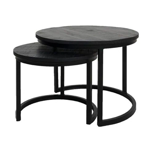 Salontafel industrieel Sven set van 2 zwart blad