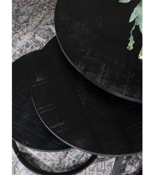 Salontafel industrieel Sven set van 3 zwart blad