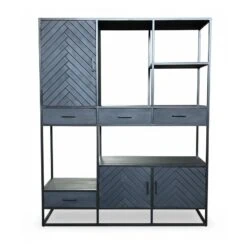 Scandi boekenkast industrieel mangohout visgraat zwart 160cm