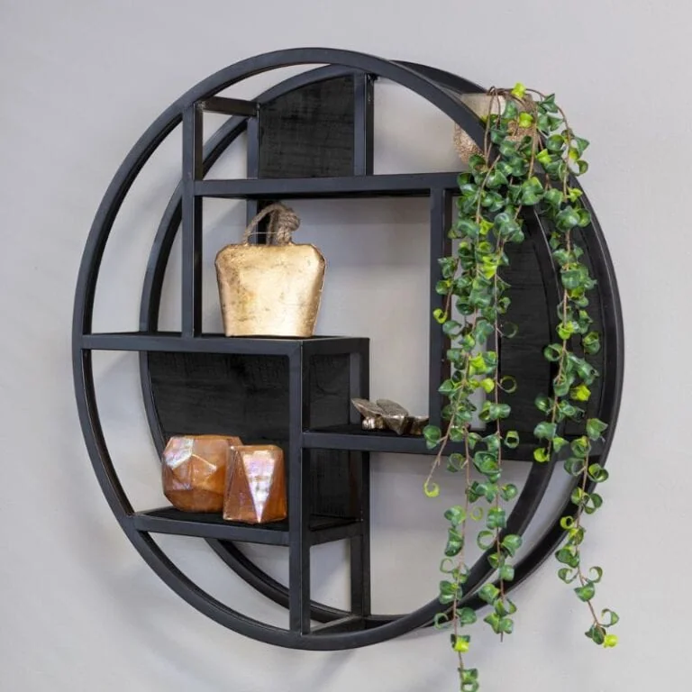 Orianna wandrek industrieel mangohout rond 75cm zwart