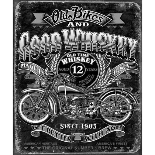 Bikes and Whiskey - metalen bord