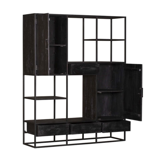 Morada vakkenkast industrieel zwart 160cm