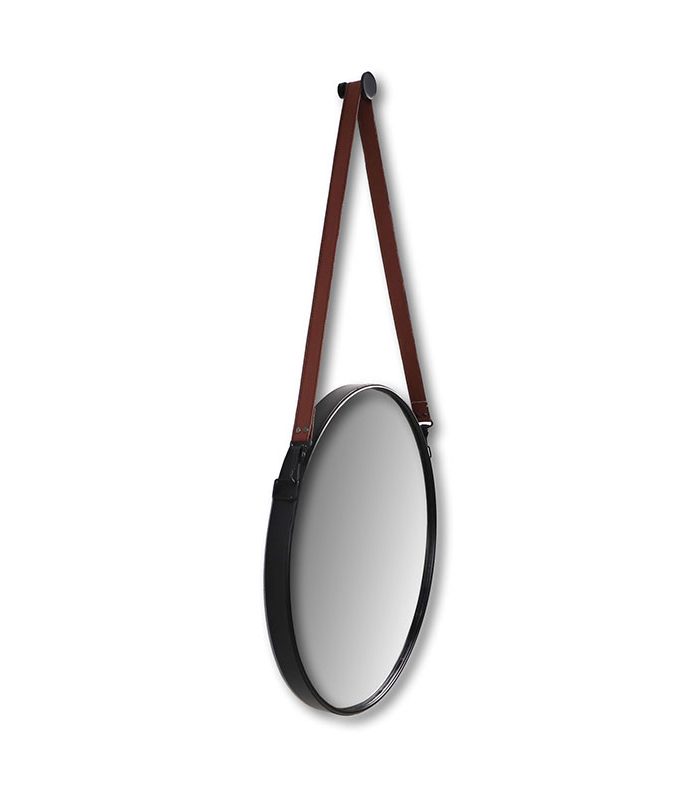 beloning lippen Junior Ronde spiegel zwart met riem 60cm 