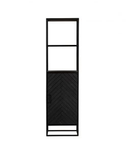 Scandi boekenkast industrieel visgraat zwart 1- deur 55cm