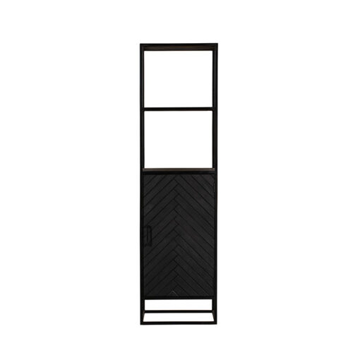Scandi boekenkast industrieel visgraat zwart 1- deur 55cm