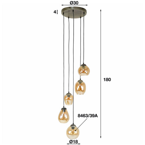 Glowy 5-lichts hanglamp getrapt