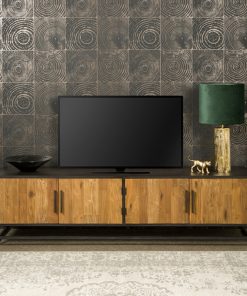 Felino TV meubel 4 drs teakhout naturel zwart 200cm