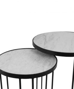 Orlin Ronde ijzere salontafel met marmeren blad set van 2