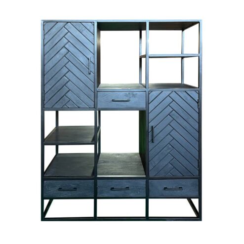 Scandi vakkenkast klein visgraat zwart mangohout 115cm