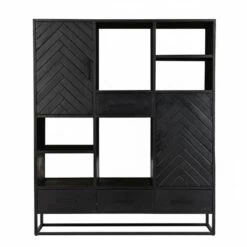 Scandi vakkenkast klein visgraat zwart mangohout 115cm