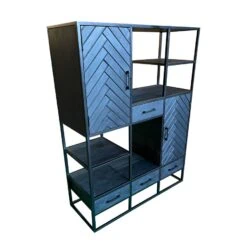 Scandi vakkenkast klein visgraat zwart mangohout 115cm