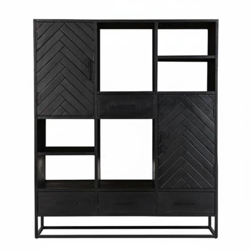 Scandi vakkenkast klein visgraat zwart mangohout 115cm