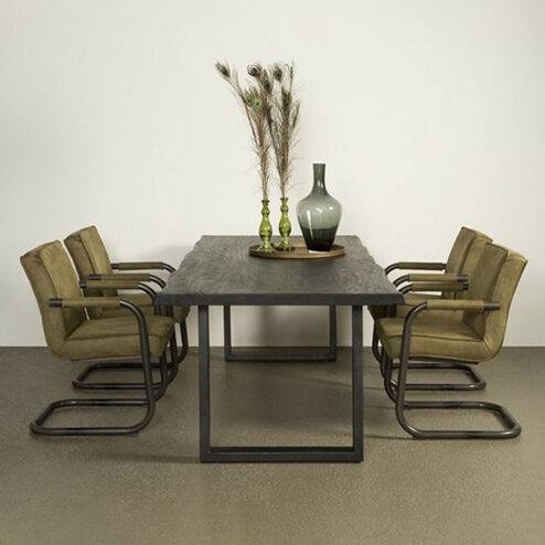 Tiago Eettafel met U poot rechthoek acacia hout zwart 220x100