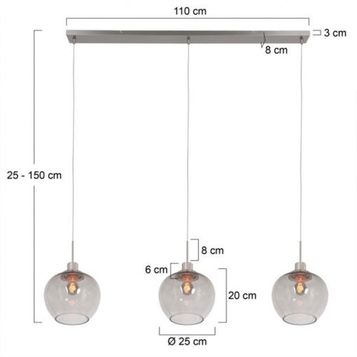 Floral Plafondlamp 3-lichts staal XL
