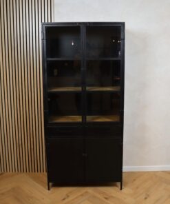 Figue vitrinekast industrieel zwart / houten planken 90cm