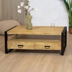 Britt salontafel industrieel mangohout met 4 lades 120cm