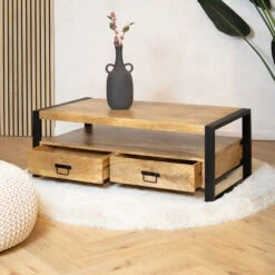 Britt salontafel industrieel mangohout met 4 lades 120cm