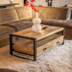 Britt salontafel industrieel mangohout met 4 lades 120cm