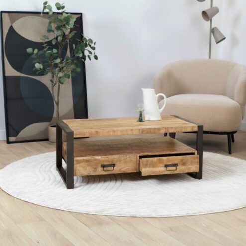 Britt salontafel industrieel mangohout met 4 lades 120cm