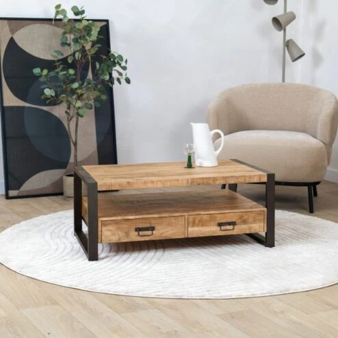 Britt salontafel industrieel mangohout met 4 lades 120cm
