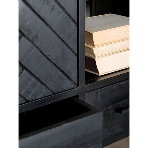 Desi boekenkast visgraat zwart mangohout 120cm