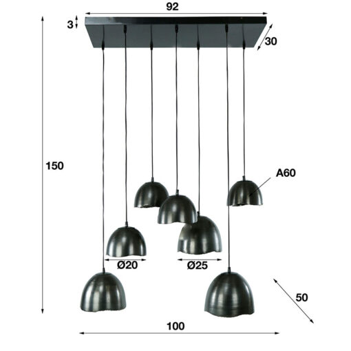 Onyx 7-lichts hanglamp industrieel