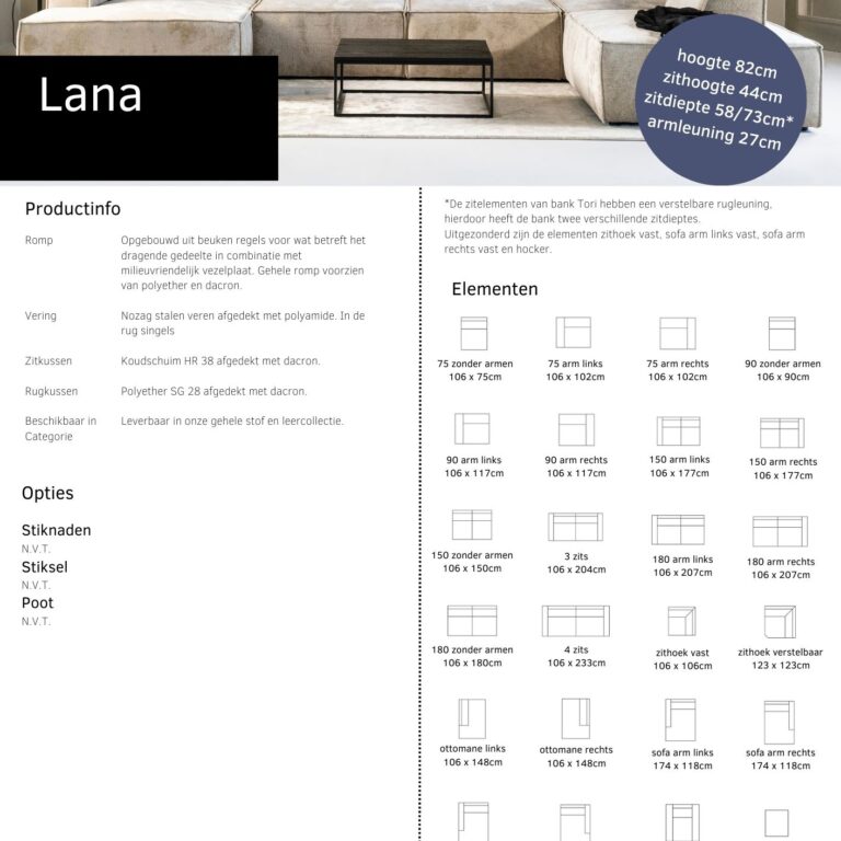 Modulaire Hoekbank Lana met ottomane en verstelbare rugleuning