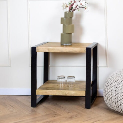Britt bijzettafel industrieel mangohout met onderblad 60cm