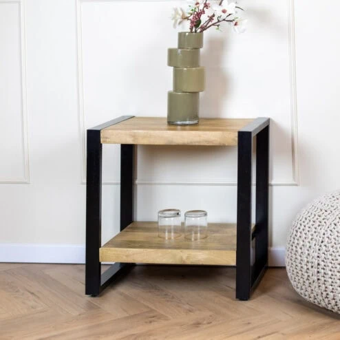 Britt bijzettafel industrieel mangohout met onderblad 60cm
