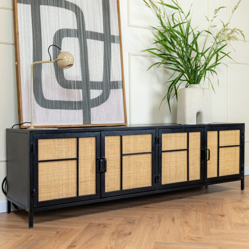 DPX Furniture Ayane tv meubel 4 deurs zwart 180cm